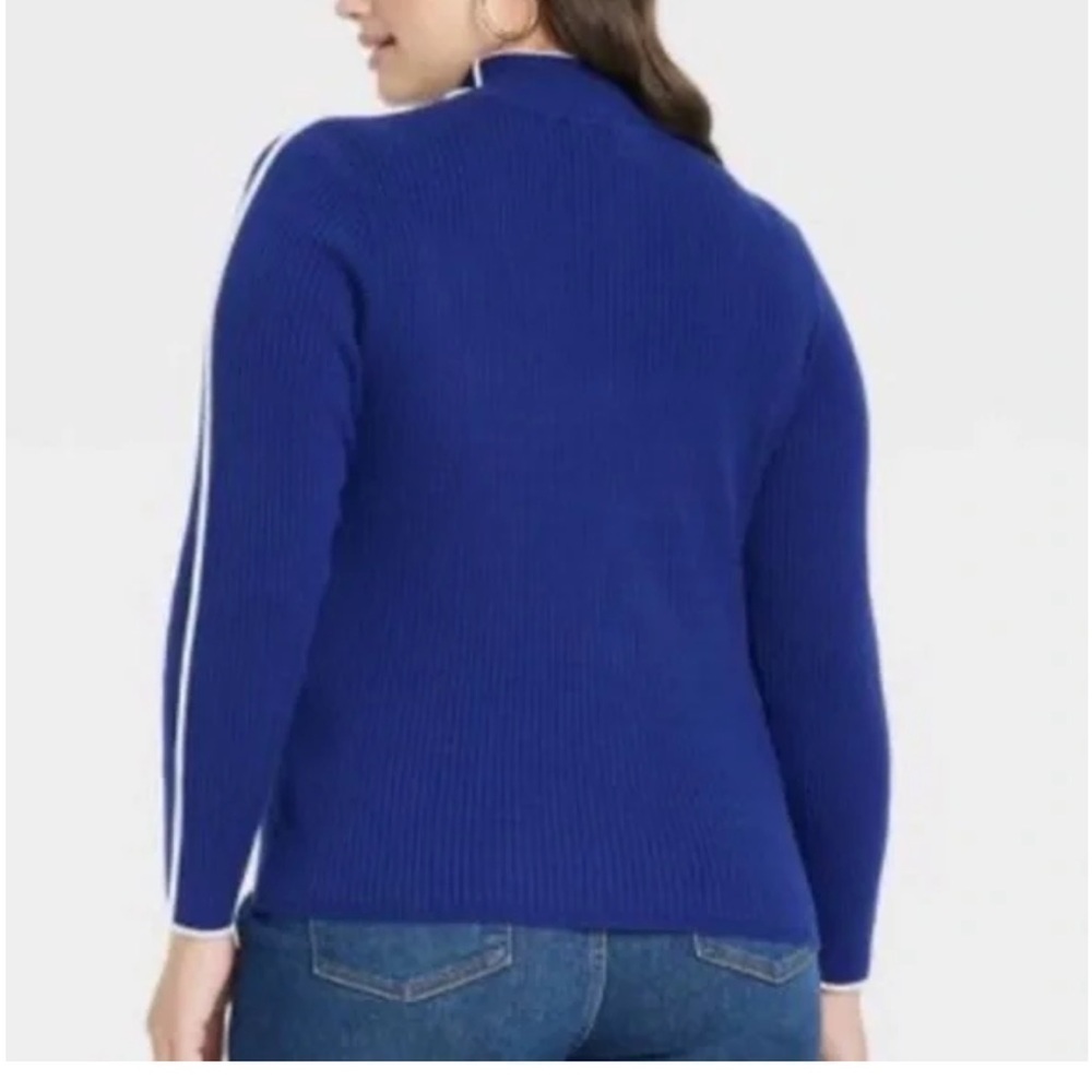 Ava + Viv Royal Blue with White Trim Half Zipper Sweater Blouse Size X - Picture 5 of 6